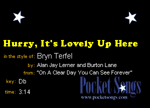 I? 41

Hurry, It's Lovely Up Here

in me style 01 Bryn Terfel

by Man Jay Lemer and Burton Lane
from 'On A Clear Day .ou C an See Forever

3122 PucketSmgs

mWeom