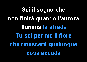 Sei il sogno che
non finira quando l'aurora
illumina la strada
Tu sei per me il fiore
che rinascera qualunque
cosa accada