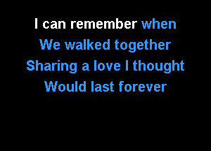 I can remember when
We walked together
Sharing a love I thought

Would last forever