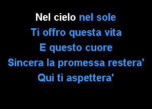 Nel cielo nel sole
Ti offro questa vita
E questo cuore

Sincera la promessa restera'
Qui ti aspettera'