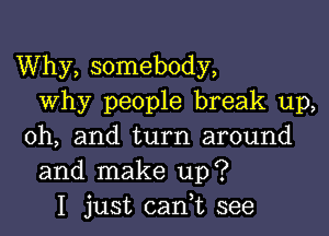 Why, somebody,
why people break up,

Oh, and turn around
and make up?
I just cadt see