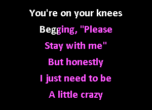 You're on your knees
Begging, Please
Stay with me
But honestly

I just need to be

A little crazy