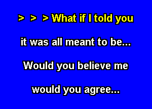 o o o What if I told you

it was all meant to be...

Would you believe me

would you agree...