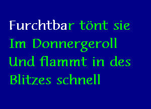 Furchtbar tbnt sie

Im Donnergeroll
Und flammt in des
Blitzes schnell