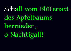 Schall vom Blijtenast
des Apfelbaums

hernieder,
o Nachtigall!