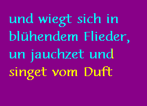 und wiegt sich in
bluhendem Flieder,
un jauchZet und
singet vom Duft