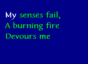 My senses fail,
A burning fire

Devours me