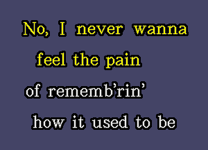 No, I never wanna

f eel the pain

of remembkid

how it used to be
