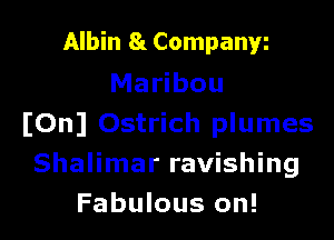Albin 8t Companyi
Maribou

IOnJ Ostrich plumes
Shalimar ravishing
Fabulous on!