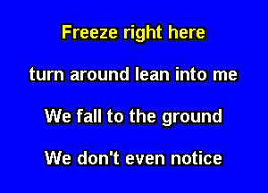 Freeze right here

turn around lean into me

We fall to the ground

We don't even notice