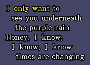 I only want to
see you underneath
the purple rain
Honey, I know,
I know, I know

times are changing l