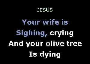 JESUS

Your wife is

Sighing, crying
And your olive tree
Is dying