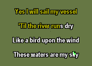 Yes I will sail my vessel
'Til the rivm runs dry

Like a bird upon the wind

These waters are my sky