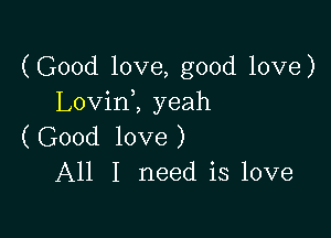 (Good love, good love)
LovinZ yeah

(Good love)
All I need is love