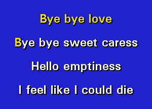 Bye bye love

Bye bye sweet caress
Hello emptiness

I feel like I could die