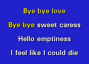 Bye bye love

Bye bye sweet caress
Hello emptiness

I feel like I could die