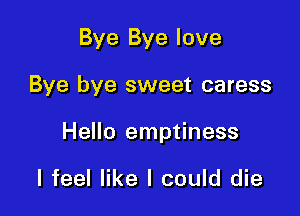 Bye Bye love

Bye bye sweet caress
Hello emptiness

I feel like I could die
