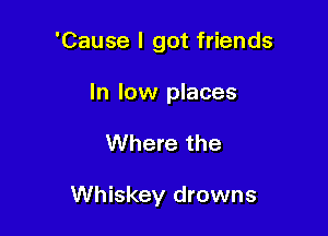 'Cause I got friends
In low places

Where the

Whiskey drowns