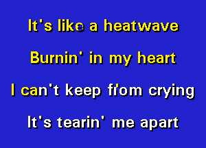 It's like a heatwave

Burnin' in my heart

I can't keep from crying

It's tearin' me apart