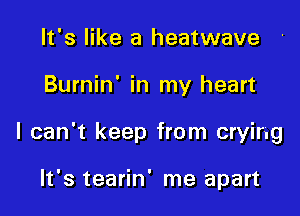 It's like a heatwave

Burnin' in my heart

I can't keep from crying

It's tearin' me apart