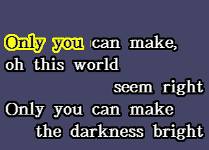 can make,
oh this world

seem right
Only you can make
the darkness bright