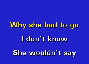 Why she had to go

ldon't know

She wouldn't say