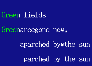 Green fields

Greenareegone now,

aparched bywthe sun

parched by the sun