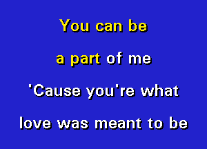 You can be

a part of me

'Cause you're what

love was meant to be