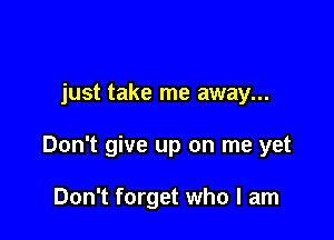 just take me away...

Don't give up on me yet

Don't forget who I am