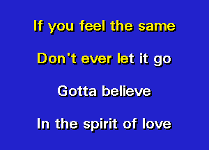 If you feel the same

Don't ever let it go
Gotta believe

In the spirit of love