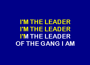 I'M THE LEADER

I'M THE LEADER

I'M THE LEADER
OF THE GANG I AM

g