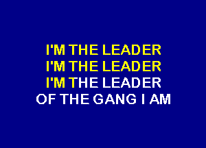 I'M THE LEADER

I'M THE LEADER

I'M THE LEADER
OF THE GANG I AM

g