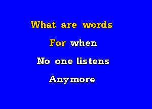 What are words
For when

No one listens

Any more