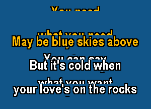 V ...... .l

IQILA 15 II IAAAII

May be blue skies above

VAII 06 Ball

But it's cold when

II'Hd-l urn- t ard-

your f ve' s on t e rocks