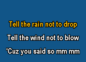 Tell the rain not to drop

Tell the wind not to blow

'Cuz you said so mm mm