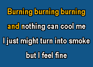 Burning burning burning
and nothing can cool me

ljust might turn into smoke

but I feel fme
