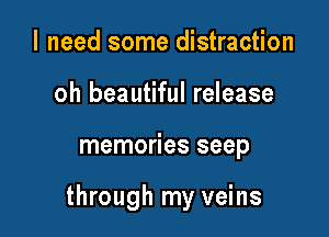 I need some distraction
oh beautiful release

memories seep

through my veins