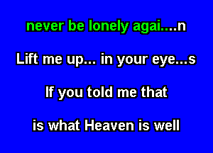 never be lonely agai....n

Lift me up... in your eye...s

If you told me that

is what Heaven is well