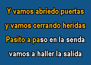 Y vamos abriedo puertas
y vamos cerrando heridas
Pasito a paso en la senda

vamos a haller la salida