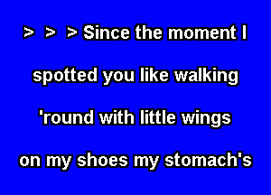ta ? Since the moment I
spotted you like walking

'round with little wings

on my shoes my stomach's