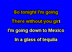 So tonight I'm going
There without you girl

I'm going down to Mexico

In a glass of tequila