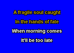 A fragile soul caught

In the hands of fate

When morning comes

It'll be too late