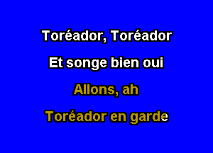 Tort'eador, Towador
Et songe bien oui

Allons, ah

Tore'zador en garde