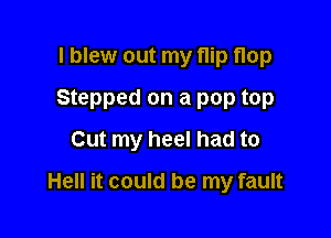 I blew out my nip flop
Stepped on a pop top

Cut my heel had to

Hell it could be my fault
