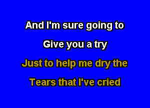 And I'm sure going to

Give you a try

Just to help me dry the

Tears that I've cried
