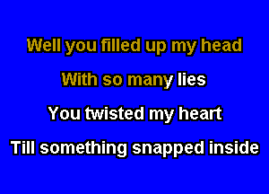 Well you filled up my head
With so many lies

You twisted my heart

Till something snapped inside