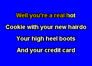 Well you're a real hot

Cookie with your new hairdo

Your high heel boots

And your credit card