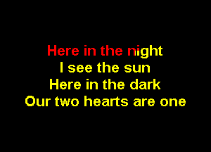 Here in the night
I see the sun

Here in the dark
Our two hearts are one