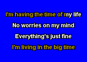 I'm having the time of my life
No worries on my mind
Everything's just fine

I'm living in the big time