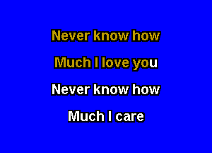 Never know how

Much I love you

Never know how

Much I care